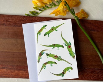 Greeting Card, single, 4x6 Blank Inside Geckos card for kids, birthdays, all occasion cards