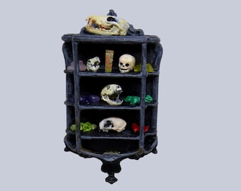 Dollhouse Miniature 1:12 Filled Bespaq Shelf Skulls, Semi Precious Stones Cabinet of Curiosities OOAK