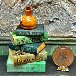 Dollhouse Miniature 1:12, Wizard, Witch Book Stack Candle, Potion,SPideR,  OOAK. #6