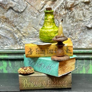 Dollhouse Miniature 1:12, Wizard, Witch Book Stack Candle, Potion,Bird nest OOAK. #1