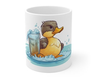 ENTENBECHER, Moderner KERAMIK-Becher, ästhetischer Becher, C-förmiger Griff, Keramik-Ente mit Spruch, der am Wasser nippt, perfekt für heiße und kalte Getränke