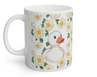 Cute Duck In Flower Mug, Funny Duck Mug Cozy, Cute Mug, Nice Mug, Introvert Mug, Co-Worker Mug, Duck Gifts, Fun Mug