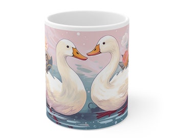 Zwei Enten in der Liebe Becher, Valentinsbecher, Entenbecher, gemütlicher Becher
