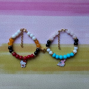 Kitty and Bunny  Magnetic Friendship Bracelet Set. Couple Gift. Friendship Bracelet. Anniversary Gift. Birthday Gift. SET OF 2
