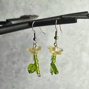Beaded Yellow Flower Dangle Earrings. Floral Nature Jewelry. Beaded Flower Earrings. Mother&#39;s Day Gift. Birthday Gift.