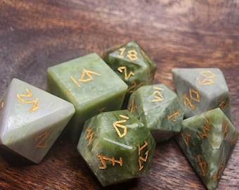 Serpentine Dice Set | Green Gemstone DnD Dice | Polyhedral Dice Dungeons and Dragons | Hand-Cut TTRPG Polyhedral Dice | Stone Dice Set |