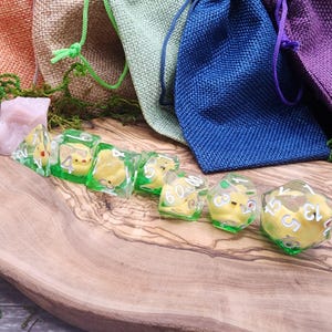 Royal Duck Guard Dice | D&D Dice | RPG Dice |  Green Inclusion| Dungeons and Dragons Dice | Rubber Duck | Includes Colorful Burlap Bag |