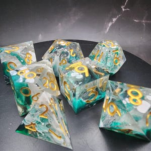 Emerald Coast Resin Dice Set | Sharp Edge Polyhedral RPG Dice