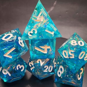 Shimmertide Blue Resin Dice Set | Sharp Edge RPG Dice