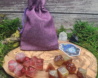 Halfling’s Harvest RPG Dice  | D&D | Dungeons and Dragons Dice | Fruit Dice | Polyhedral Dice | Jam Dice | Includes Colorful Burlap Bag