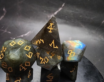 Labradorite Dice Set | Gemstone DnD Dice | Hand-Cut TTRPG Polyhedral Dice | Natural Stone RPG Dice Set | Includes Box & Loot!