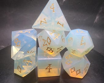 Opalite Dice Set | Glass DnD Dice | Dungeons and Dragons | Hand-Cut TTRPG Polyhedral Dice | Glass RPG Dice Set | Includes Box & Loot!