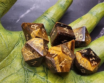 Tiger's Eye Gemstone Dice Set With Gift Box  | Hand-Cut Stone DnD Dice