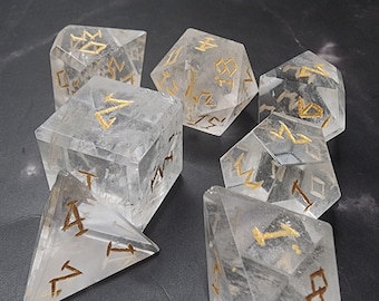 Clear Quartz Dice Set | Crystal RPG Dice | Polyhedral | TTRPG Accessories | Dungeons and Dragons | Goblin Chaos Magic | Includes Box & Loot!