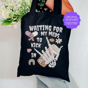 Meds Tote Bag Chronic Illness Christmas Gift Dr Appt Bag for Medication Reusable Canvas Shopping Fibromyalgia Hospital Pain Endometriosis