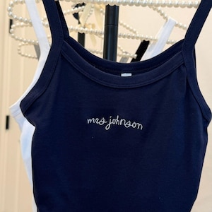 Custom Embroidery Mrs Tank Top Bride Shirt Bachelorette Party Engagement Gift Bridal Shower Wedding Day Future Mrs Cute Honeymoon Outfit