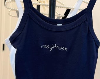 Custom Embroidery Mrs Tank Top Bride Shirt Bachelorette Party Engagement Gift Bridal Shower Wedding Day Future Mrs Cute Honeymoon Outfit