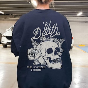 Bis Death Sweatshirt Personalisierter Hochzeit Tag Hoodie Edgy Mr & Mrs Flitterwochen Passendes Paar Tops Skelett Braut Bräutigam Geschenk Jahrestag Goth
