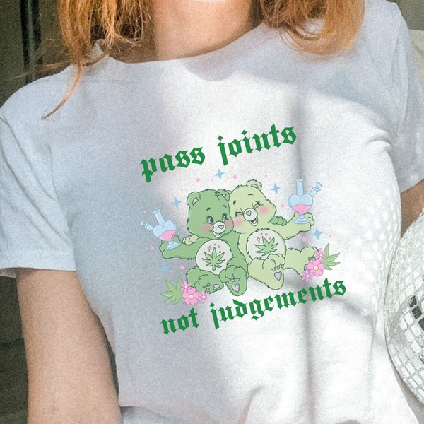 Pass Joints Not Judgements Baby Tee Marijuana Shirts for Her Trendy T-shirts Weed 420 Gift Ganja Pro Cannabis Cute Tops for Chronic Illness