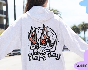 Flare Day Skull Hoodie Chronische Krankheit Sweatshirt Geschenk für FibromyalgieEndometriose Migräne Ehlers Danlos syndrom Multiple Sklerose EDS