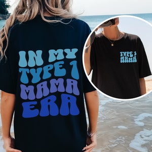 Trendy In My Type 1 Mama Era T-shirt Comfort Colors T1D Mommy Shirt Type 1 Diabetes Mom Blue Type1 Momma Wavy Letters Awareness Tshirt Retro