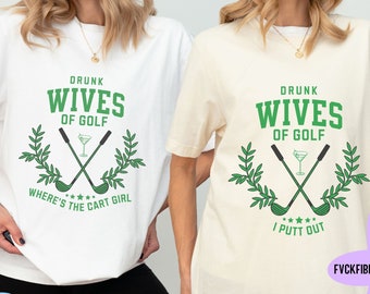 Funny Ladies Golf Shirts Drunk Wives of Golf Drinking Shirt Womens Golf Cart Princess Golf Wife Gifts Cute Golfing Engagement Bridal Shower