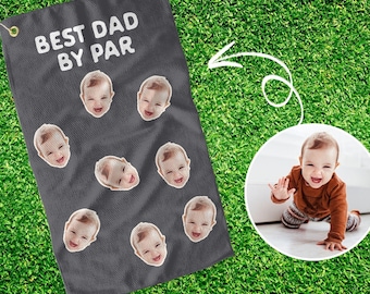 Custom Photo Golf Towels Funny Personalized Golfing Towel Best Dad By Par Family Pic Father&#39;s Day Unique Presents Pet Face Dog Lover Cat