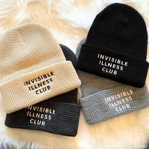 Invisible Illness Club Waffle Beanie Chronic Illness Knit Hat Fibromyalgia Ehlers Danlos Lupus Spoonie Autoimmune RA Rheumatoid Arthritis