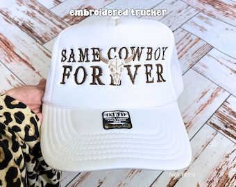 Western Bachelorette Trucker Hats Same Cowboy Forever Nashville Bach Party Embroidered Bride Hats Bridal Shower Gift Wife Truckers Wifey