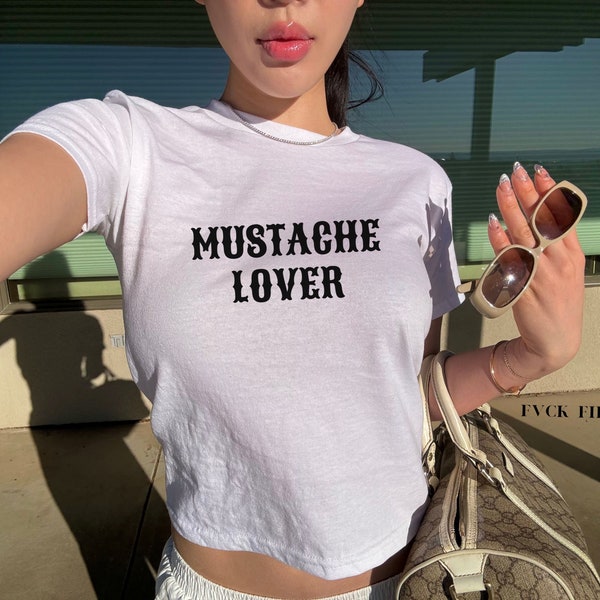 Mustache Lover Y2K Baby Tee Funny Womens Shirt Trendy Western Tops Ladies Country Concert Outfit Mustache Lover Gift Girls Night Out T-shirt