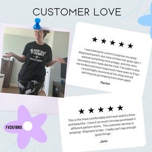 May include: A black t-shirt with the text "FLARE DAY T-SHIRT" and a person wearing the shirt. The image includes customer reviews and the text "CUSTOMER LOVE".