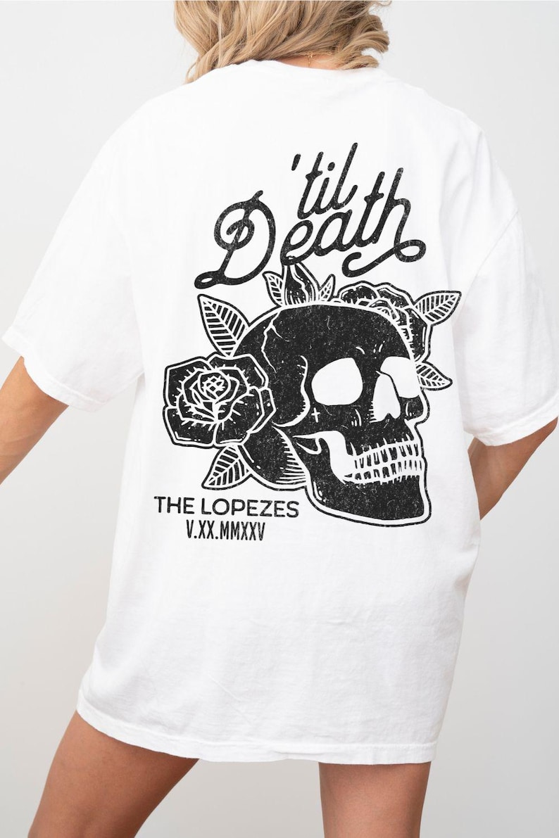 Custom Til Death T-shirt Bride & Groom Gift Wedding Day Shirt Just Married Mr Mrs Skull Skeleton Matching Husband Wife Honeymoon Anniversary