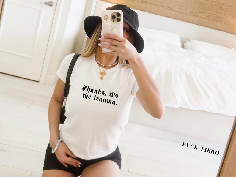 Thanks Its The Trauma Baby Tee Childhood Trauma Recovery Gift Ironic Shirt PTSD Survivor T-shirt Gen Z Mental Health Y2K Baby Tees 90s Trend