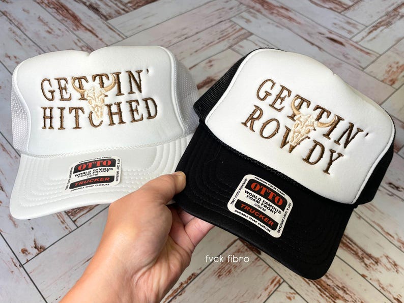 Western Bachelorette Truckers Embroidered Gettin' Hitched Gettin' Rowdy Hats Matching Nashville Bach Party Cowgirl Jackson Hole Austin Cute