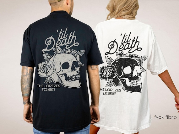 Custom Til Death T-shirt Bride & Groom Gift Wedding Day Shirt Just Married Mr Mrs Skull Skeleton Matching Husband Wife Honeymoon Anniversary
