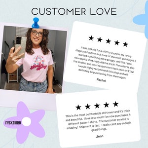 May include: Two customer reviews for a pink t-shirt with a graphic design of a colorful checkered ball. The reviews are both five stars and include positive comments about the shirt's comfort, style, and the seller's customer service.