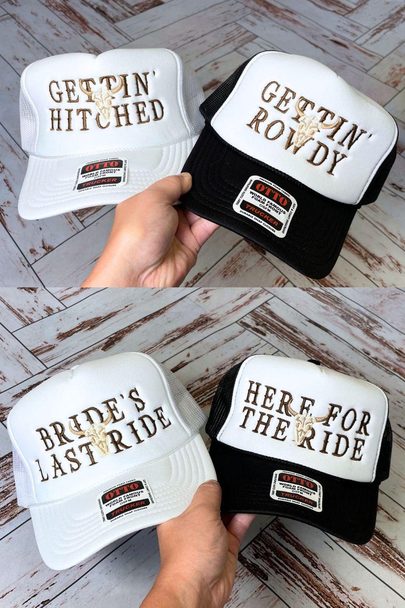 Western Bachelorette Truckers Embroidered Gettin' Hitched Gettin' Rowdy Hats Matching Nashville Bach Party Cowgirl Jackson Hole Austin Cute