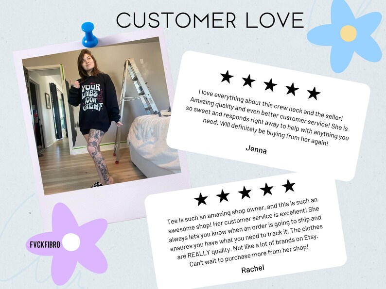 May include: A black crew neck sweatshirt with the text "YOUR ABS LOOK GREAT" in white and red. The image includes customer reviews and the text "CUSTOMER LOVE".