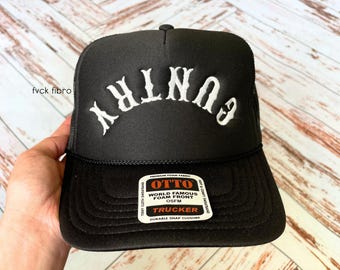 Cuntry Trucker Hat Reverse Text Funny Inappropriate Hats Upside Down Adult Vulgar Hats Dirty Humor Trashy Truckers Men Saucy Women Western