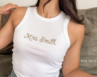 Western Mrs Tank Top Custom Country Bride Gift Ribbed Racerback Tank Trendy Wife Personalized Wedding Gift Rope Font Just Married Cowgirl