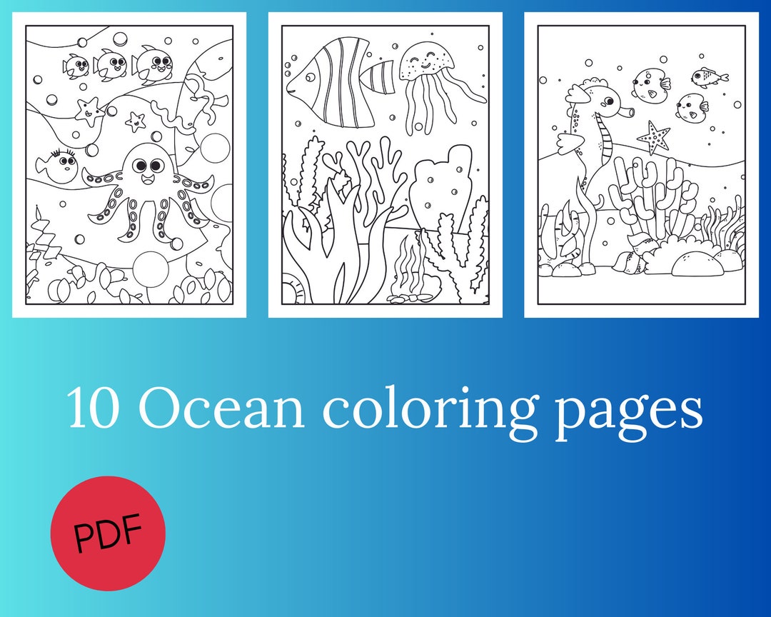 10 Printable PDF Colouring Pages for Ocean Animals - for Travel and
