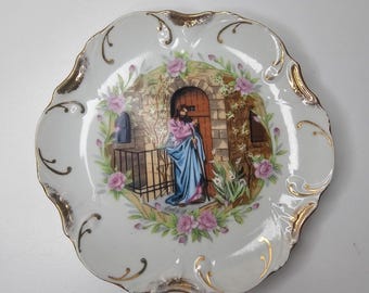 Vintage Decorative Plate "Jesus Knocking on Your Door" with 18K Gold Rim