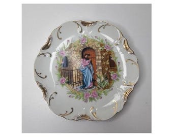 Vintage Decorative Plate "Jesus Knocking on Your Door" with 18K Gold Rim