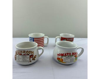 Campbells Soup Mug Set Of 4 Vintage Ceramic Cups With Retro Designs & Recipes
