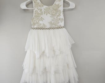 American Princess Girls Dress 6X/7 Ivory Tulle Floral Embroidery
