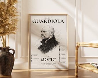 Pep Guardiola Minimalist Poster | Football Manager Line Art | Monochrome Soccer Wall Art
