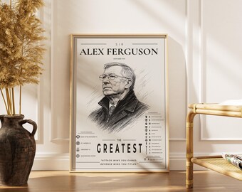Alex Ferguson Minimalist Poster | Football Manager Line Art | Monochrome Soccer Wall Art