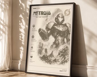 Metroid Poster | Samus Aran Wall Art | Sci-Fi Gaming Decor | Space Hunter Print | Retro Game Poster