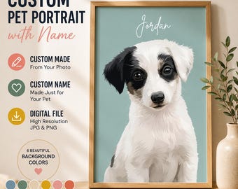 Custom Pet Portrait with Handwritten Name | Personalized Dog & Cat Portrait | Digital Download