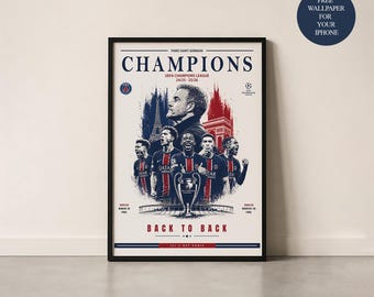 Paris Saint-Germain Champions League winner 25/26 back to back Poster | Minimalist Football
